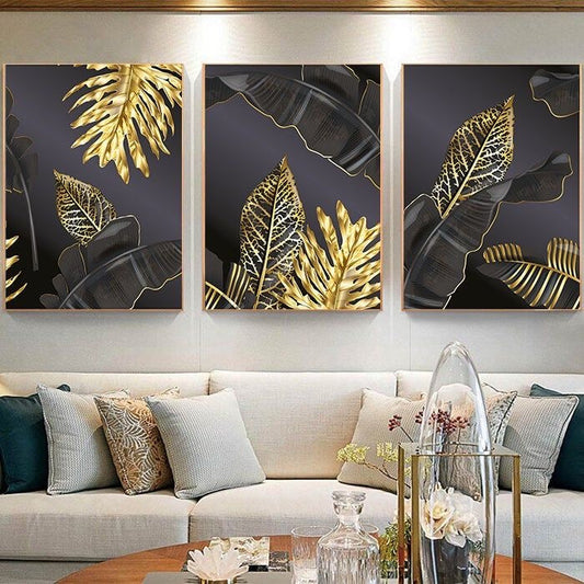 Gold Abstract Leaves Wall Art